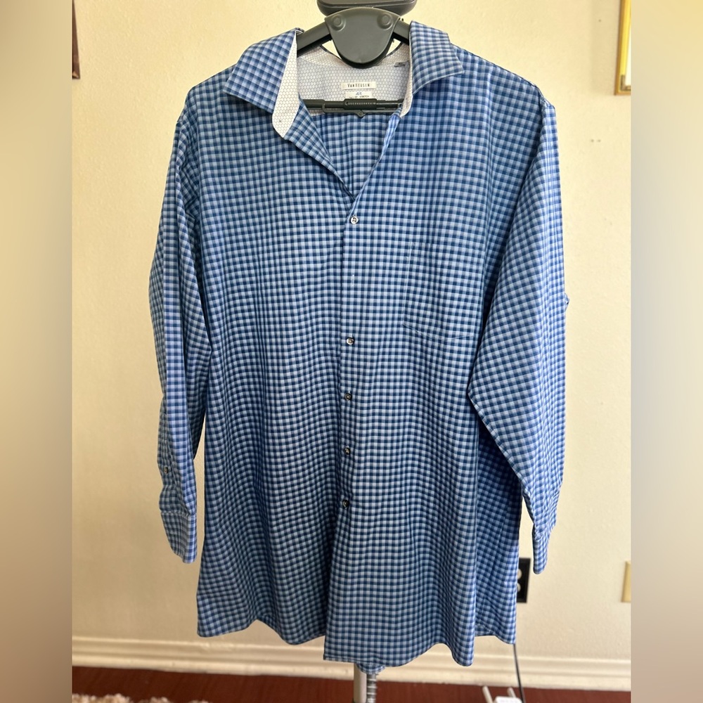 Van Heusen Blue and white gingham dress shirt